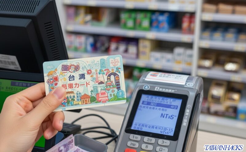 台湾のコンビニで悠遊カード(EasyCard)を使って支払いをする様子