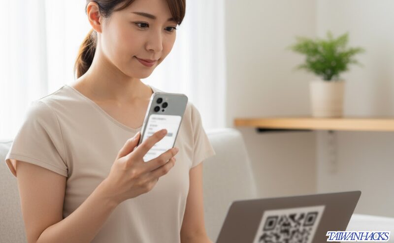 日本の自宅で台湾旅行のeSIMをスマートフォンにインストール（設定）する日本人女性