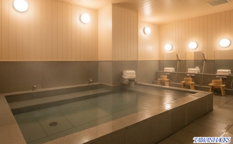 台湾の日系ホテルにある、清潔でリラックスできる大浴場の様子