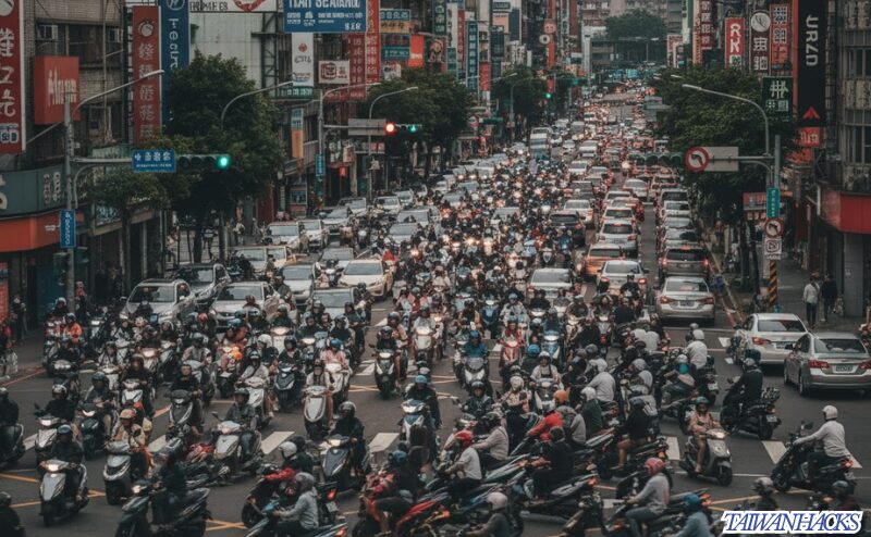 台湾 台北のスクーター(バイク)が密集するカオスな交通状況