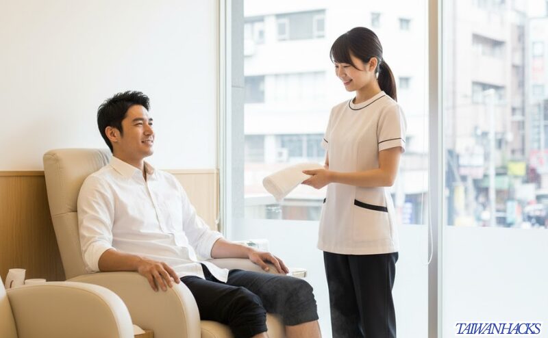 台湾の清潔で健全なマッサージ店でリラックスする男性