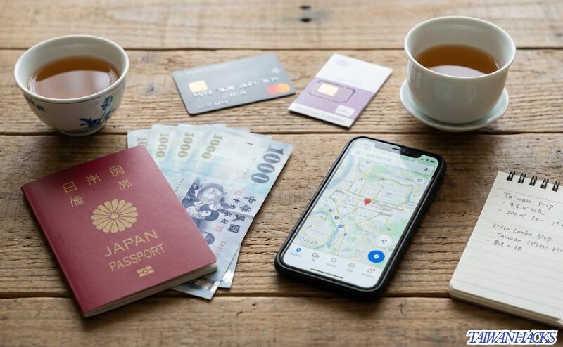 台湾旅行の必需品:パスポート、現金、クレジットカード、スマホ、SIMカード