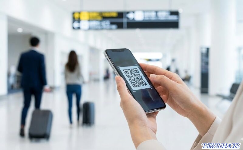 空港でスマートフォンを使ってeSIMを設定する様子